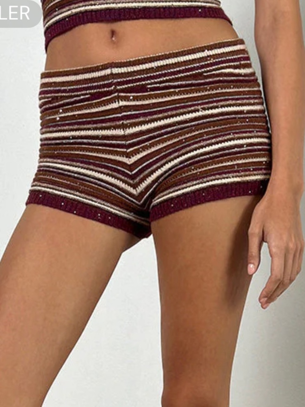 Motel Rocks Husan Hot Pants In Shimmer Stripe Knit Rust